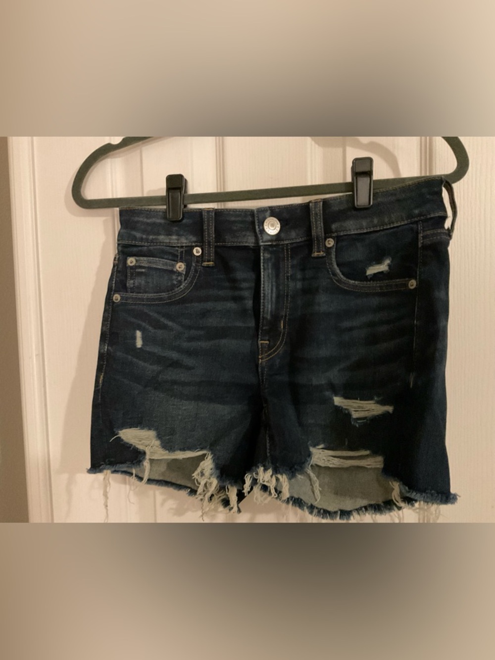 American Eagle Outfitters Dark Blue Distressed Denim Shorts